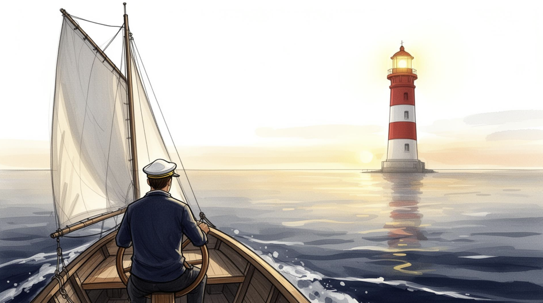 Segelboot vor Leuchtturm